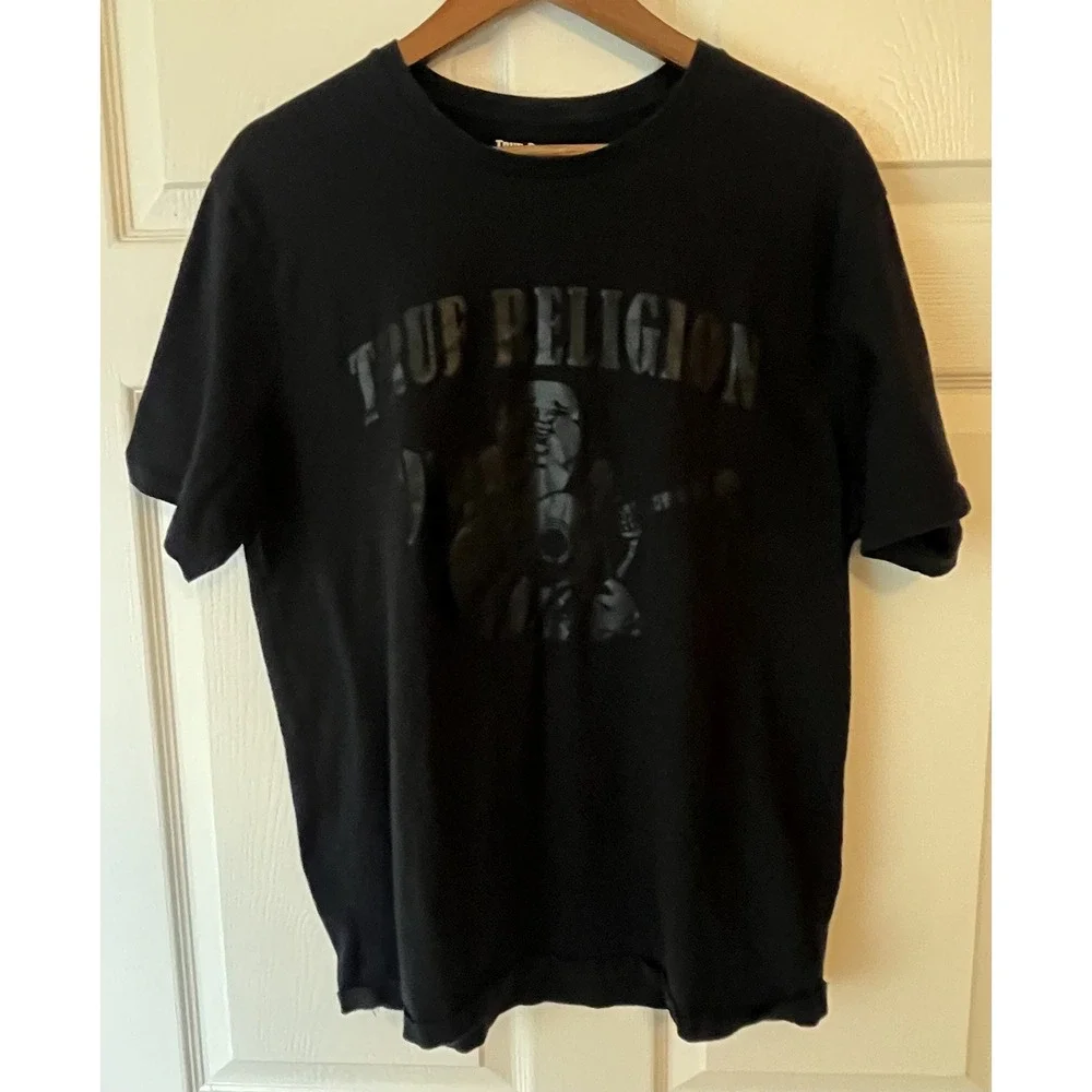 True Religion Shirt Men's XL Buddha‎ All Black Guitar Graphic World Tour Tee